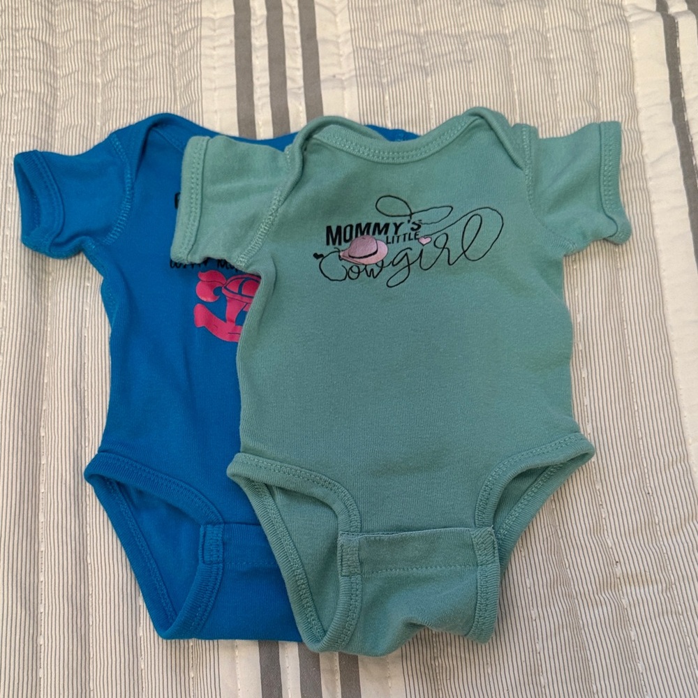 Rabbit Skins Blue and Green Bodysuit Set